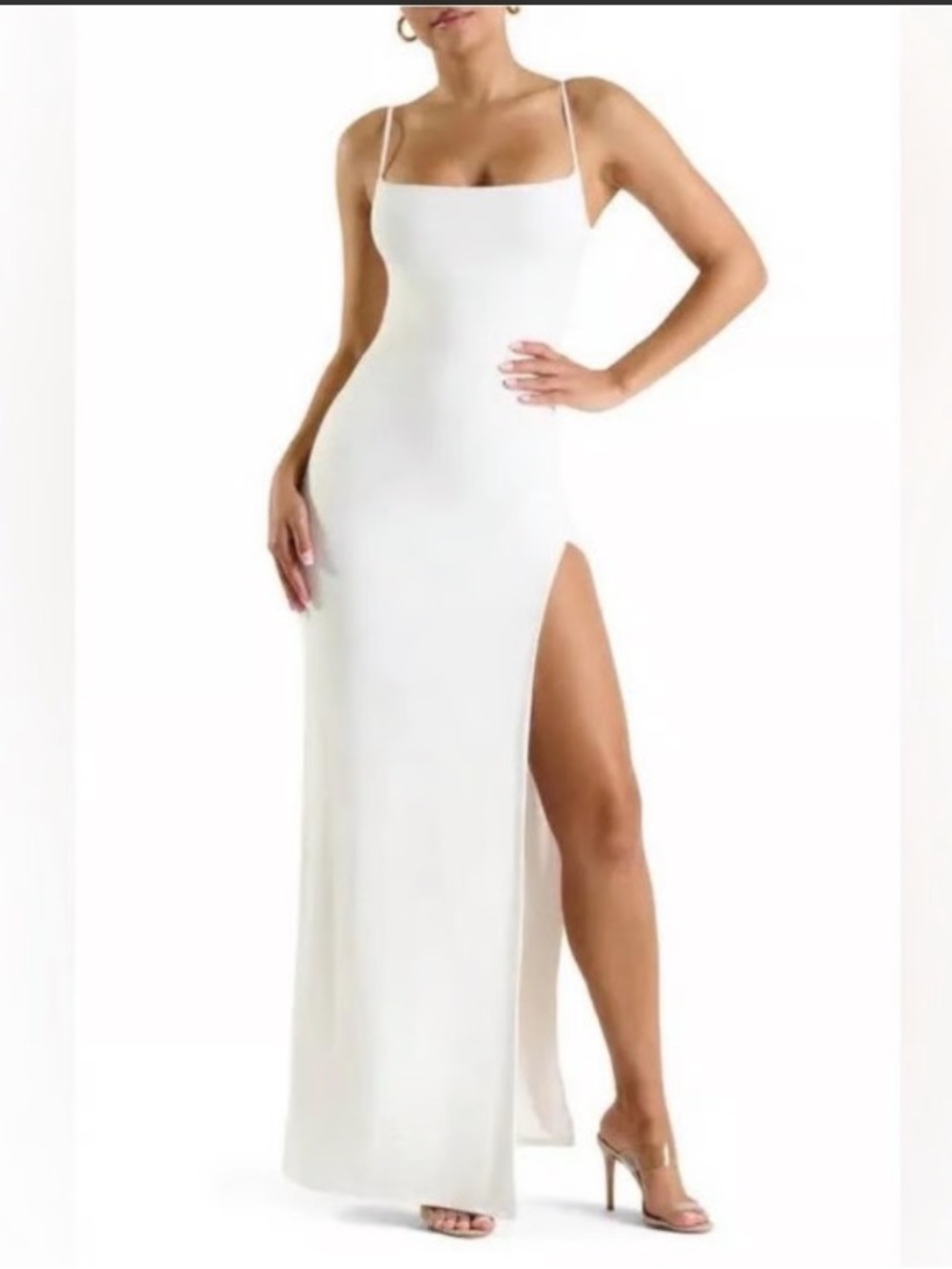 NWOT naked wardrobe White Spaghetti-Strap Tank Maxi Dress with High Side Slit